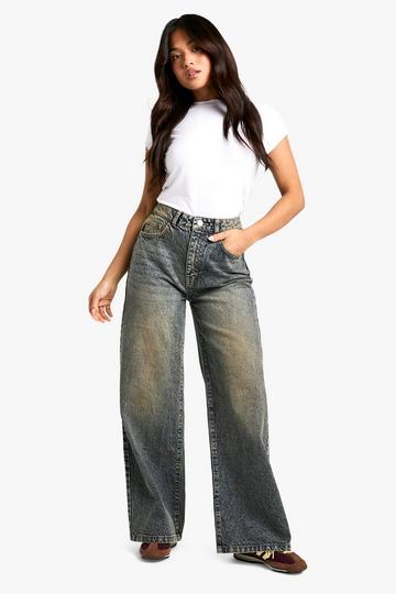 Petite Basics High Waisted Wide Leg Jeans vintage wash