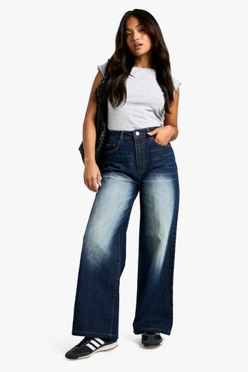 Petite Basics High Waisted Wide Leg Jeans washed indigo