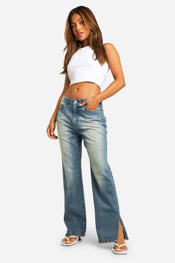 Petite Basics Split Hem Straight Leg Jeans ice blue