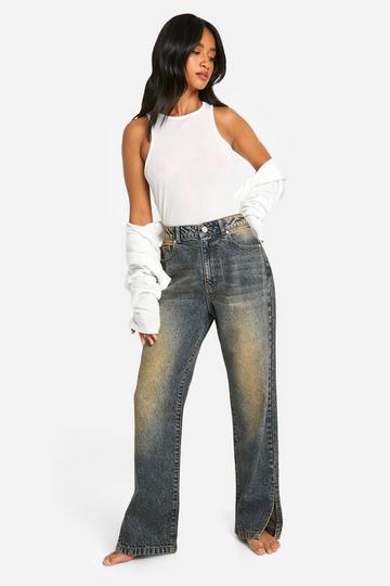 Petite Basics Split Hem Straight Leg Jeans vintage wash