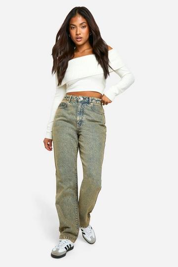 Petite Basics High Waisted Straight Leg Jeans sand