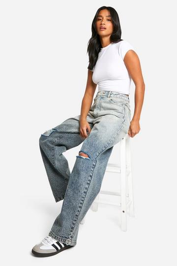 Petite Basic Boyfriend Jeans Met Gescheurde Knieën grey blue