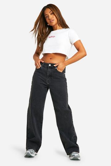 Petite 28 Inch Basics High Waisted Boyfriend Jeans washed black