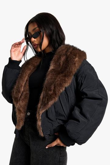 Faux Fur Collar Puffer Jacket black