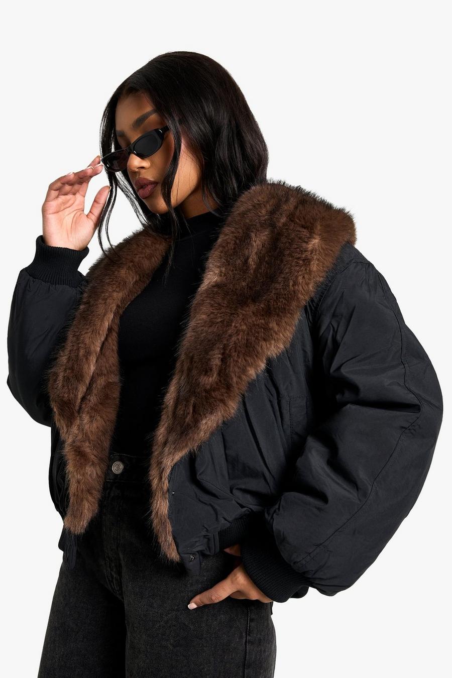 Faux Fur Collar Puffer Jacket | boohoo USA Faux Fur Collar Puffer Jacket | boohoo USA