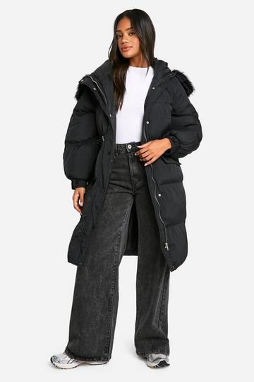 Black Faux Fur Hood Padded Parka