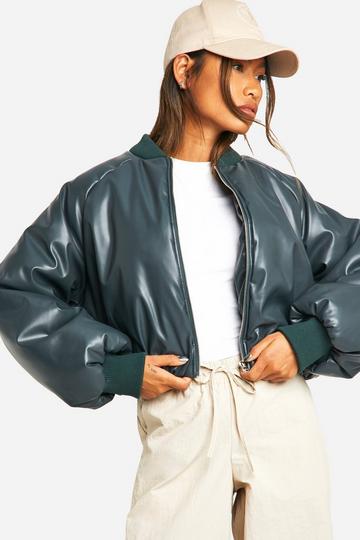 Dsgn Embossed Faux Leather Oversized Bomber Jacket forest