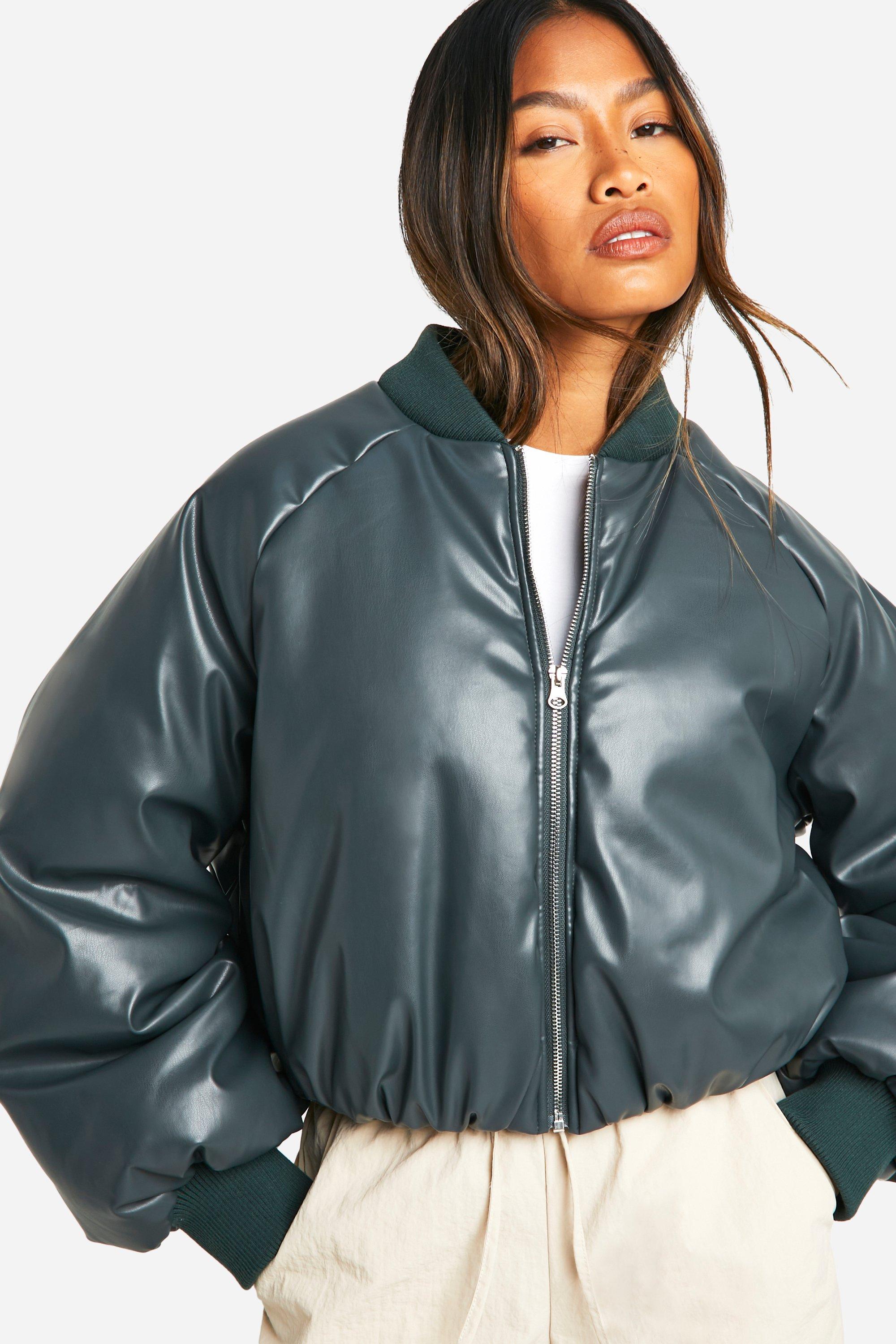 boohoo Dsgn Embossed Faux Leather Oversized Bomber Jacket Green Size 12