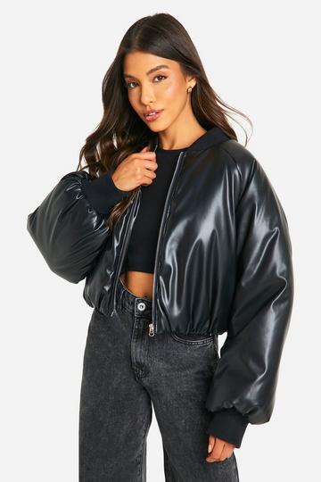 Dsgn Embossed Faux Leather Oversized Bomber Jacket black