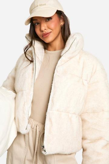 Cream White Faux Fur Puffer Jacket