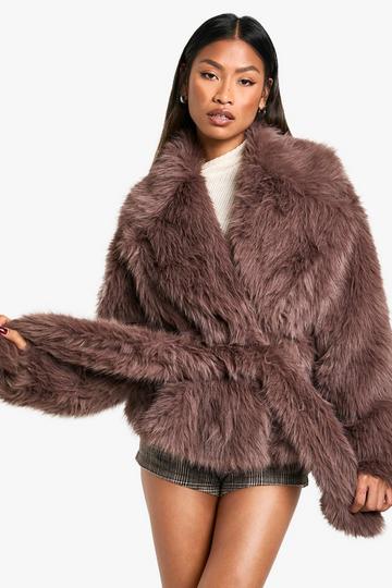 Faux Fur Jas Met Ceintuur mauve