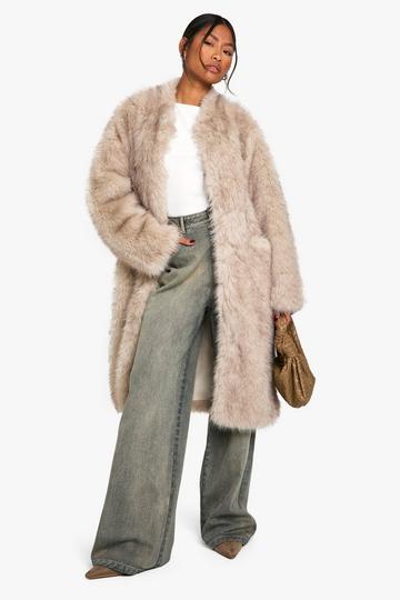 Vintage Look Midaxi Jas Met Faux Fur off white