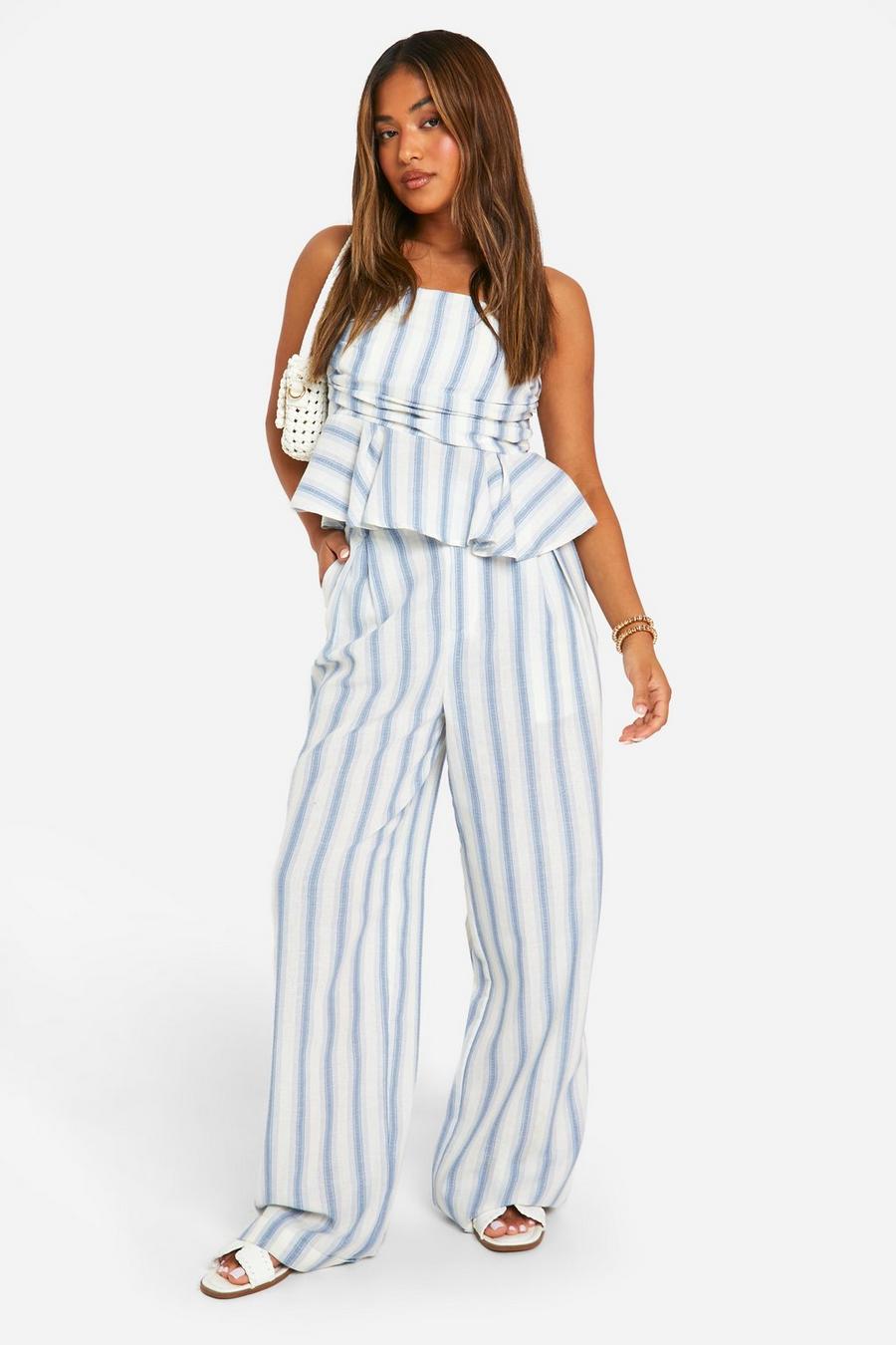 Blue Petite Stripe Dress Pants image number 1