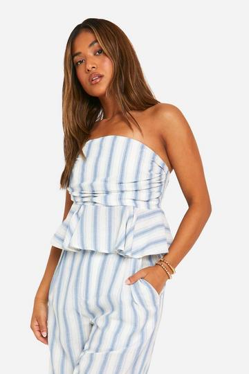 Petite Stripe Draped Tube Top blue