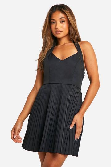 Petite Pleated Skirt Halter Mini Dress black