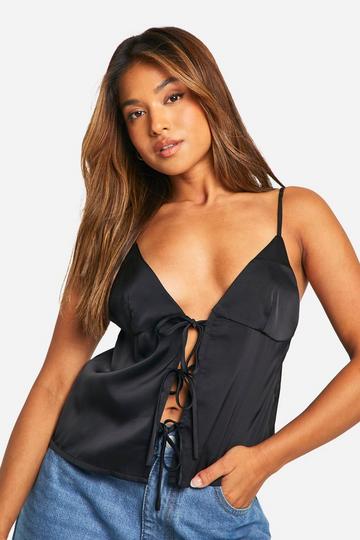 Petite Satin Tie Front Detail Cami black