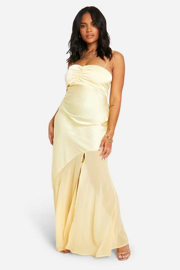 Lemon Yellow Plus Satin And Chiffon Mix Maxi Dress