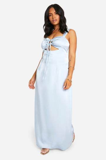 Blue Plus Satin Tie Front Maxi Dress