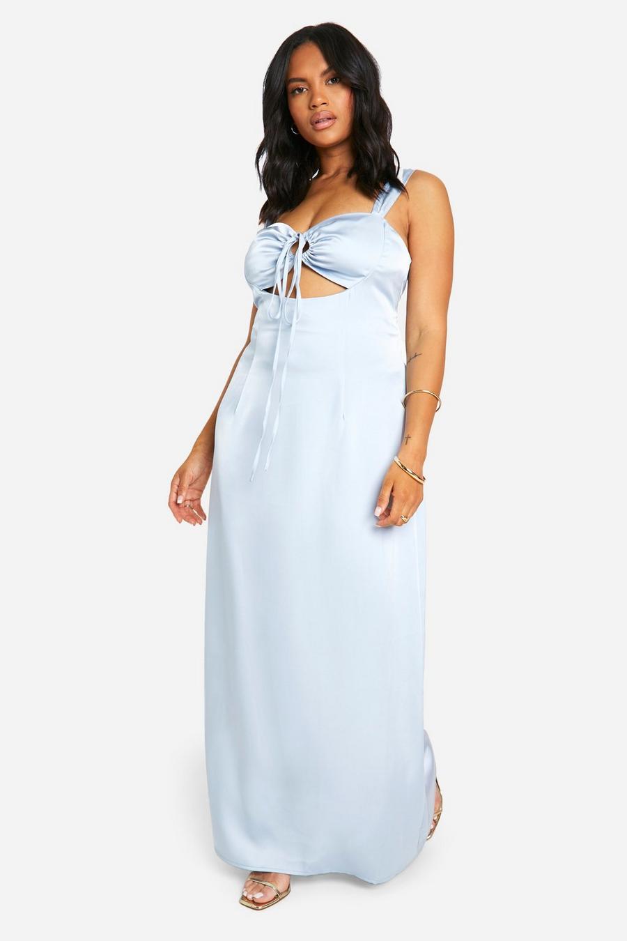 Baby blue Plus Satin Tie Front Maxi Dress image number 1