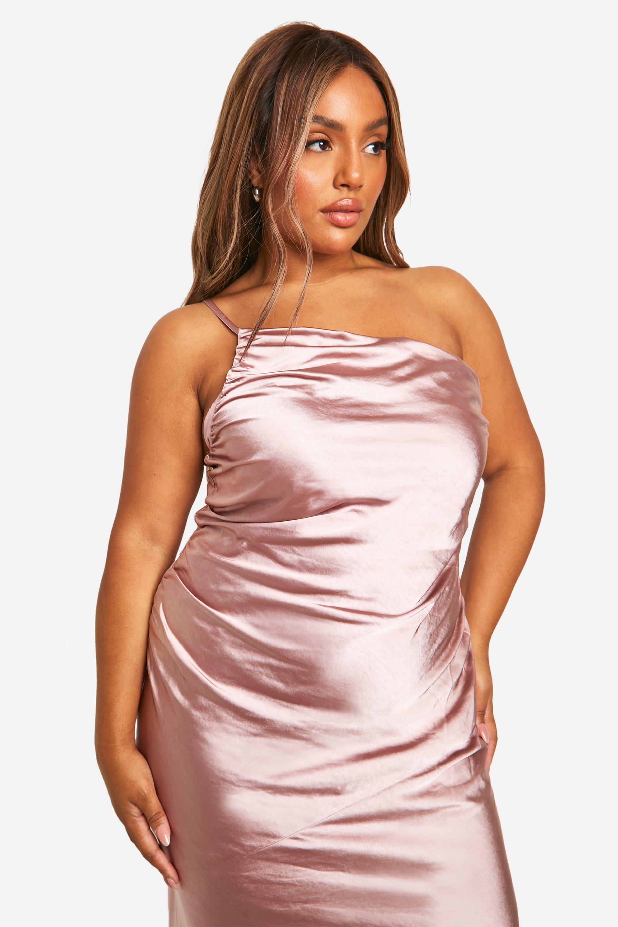 Vestito maxi Plus Size da cerimonia asimmetrico in raso