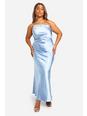Blue Plus Bridesmaid Satin Asymmetric Maxi Dress