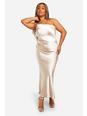 Oyster Plus Bridesmaid Satin Asymmetric Maxi Dress 