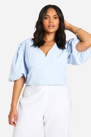 Plus Puff Sleeve Corset Top blue