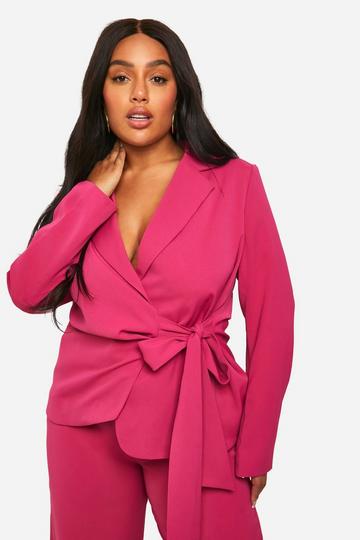 Plus Tie Side Drape Blazer hot pink