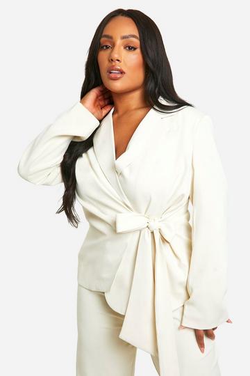 Plus Tie Side Drape Blazer ecru