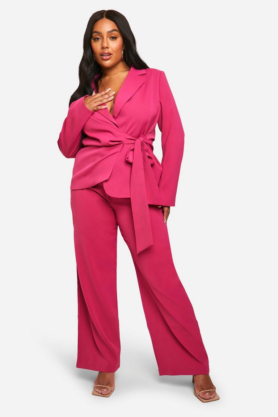 Hot pink Plus Pintuck Wide Leg Trouser image number 1