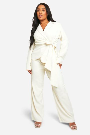 Ecru White Plus Pintuck Wide Leg Pants