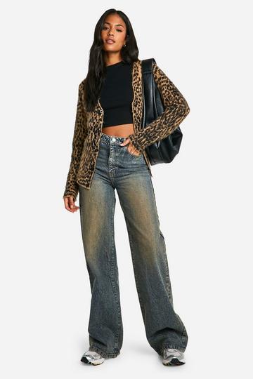 Tall Basic Högmidjade jeans med vida ben vintage wash