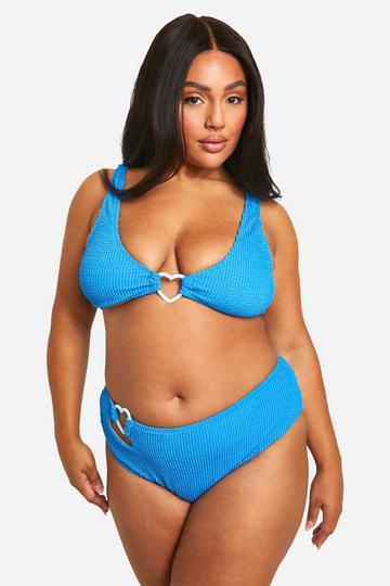 Plus Crinkle Heart Trim Bikini Bottoms cobalt