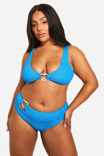 Plus Heart Trim Crinkle Plunge Bikini Top cobalt