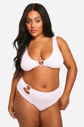 Plus Heart Trim Crinkle Plunge Bikini Top baby pink