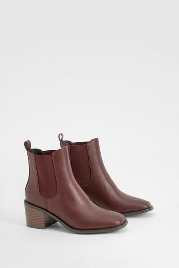 Wooden Block Heel Tab Detail Shoe Boots oxblood