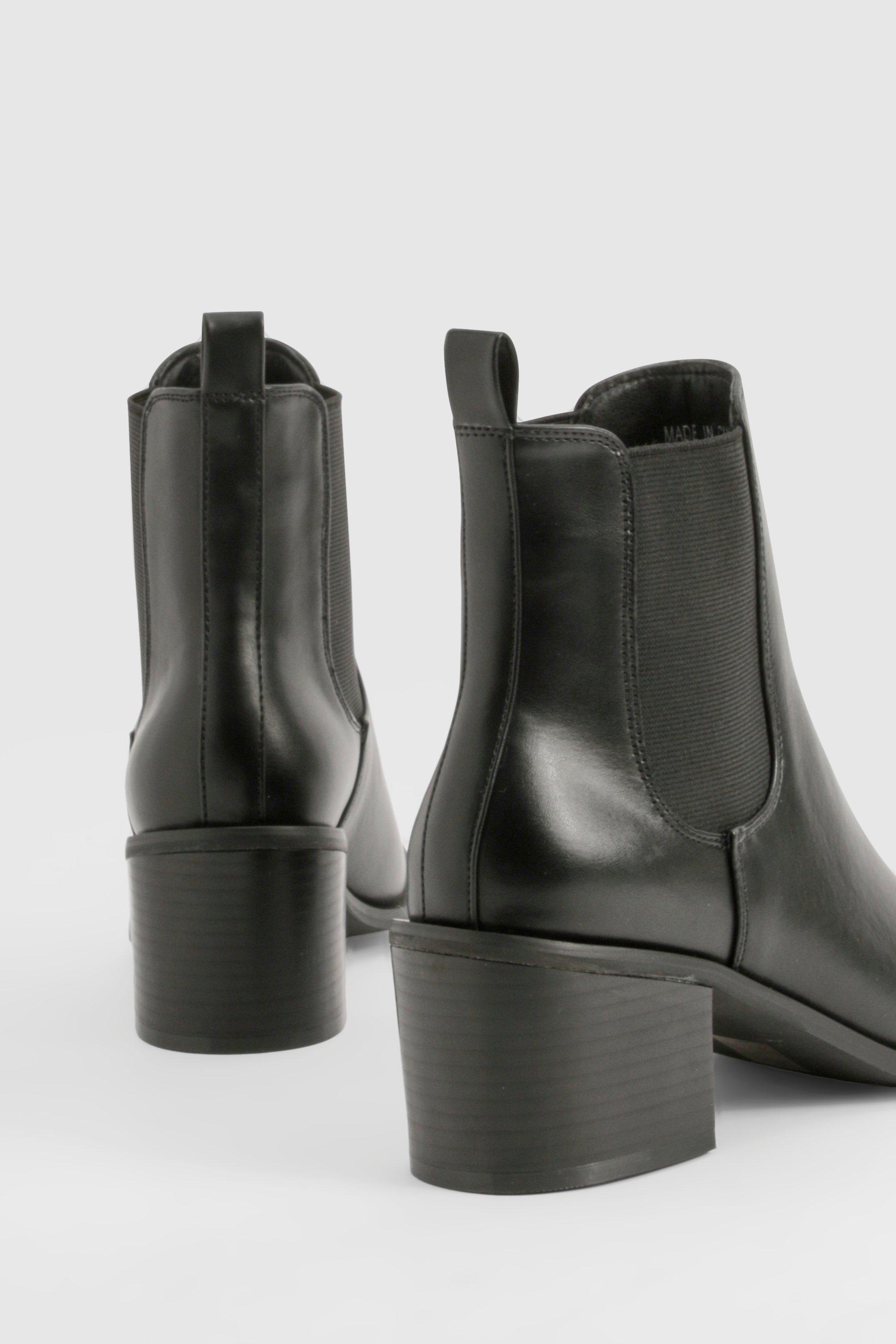 Wooden Block Heel Tab Detail Shoe Boots