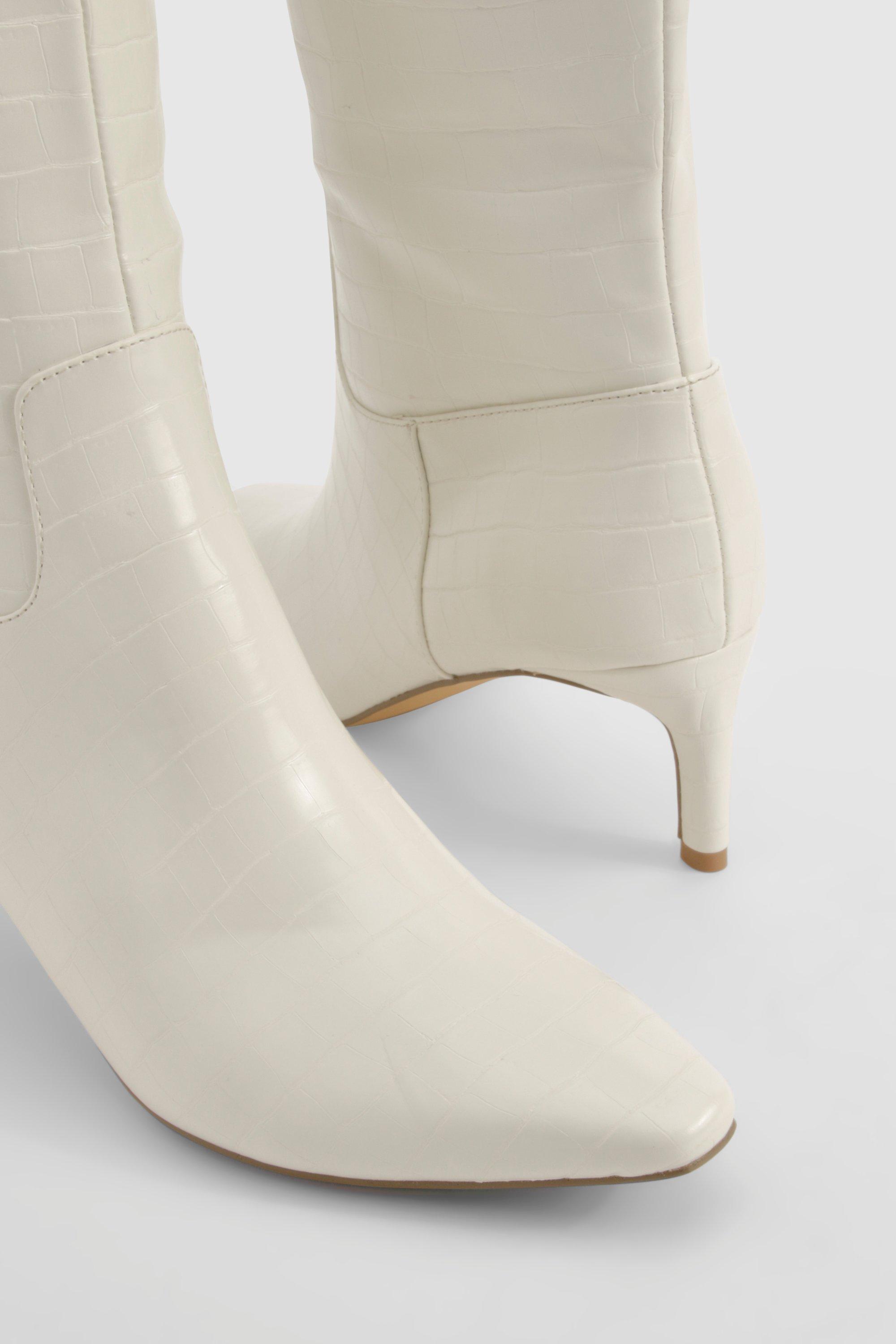 Croc Low Heel Pointed Knee High Boots