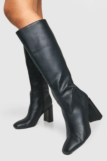 Textured Heeled Knee High Boot black