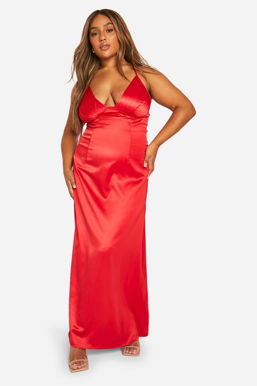 Red Plus Pleated Cup Maxi Dress image number 1