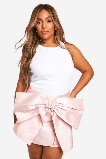 Plus Bow Satin Mini Skirt baby pink