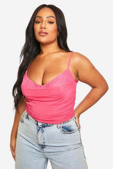 Plus Lace Bandage Top hot pink