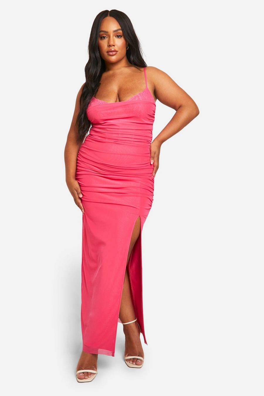 Hot pink Plus Lace Power Mesh Bandage Dress image number 1