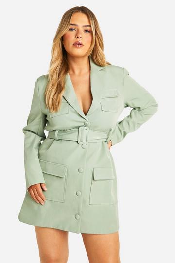 Sage Green Plus Utility Blazer Dress