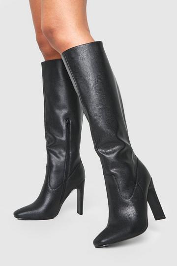 Textured Low Heel Pointed Knee High Boots black