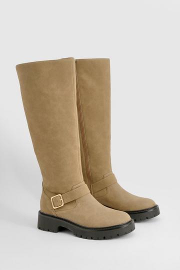 Buckle Detail Chunky Knee High Boot taupe