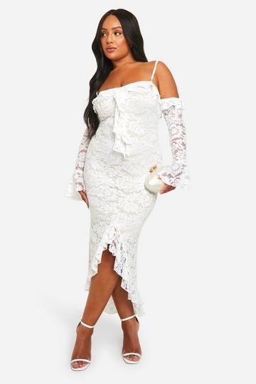 Plus Lace Ruffle Midi Dress ivory