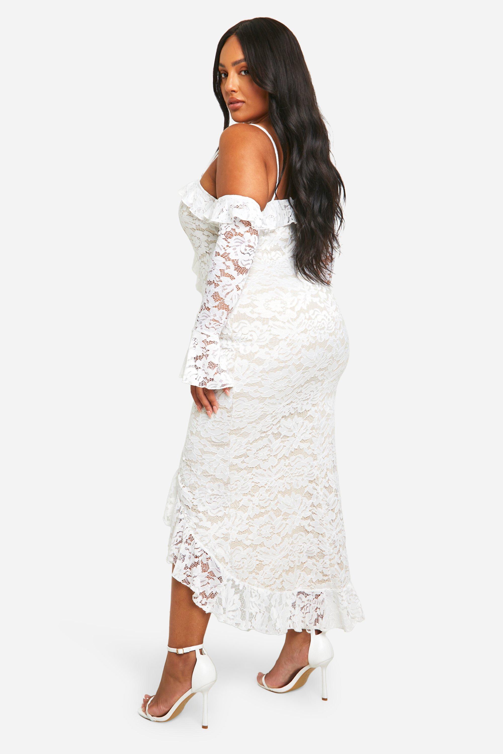 Boohoo robe blanche dentelle hotsell
