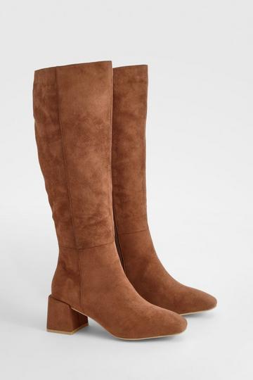 Panel Detail Block Heel Knee High Boots chocolate