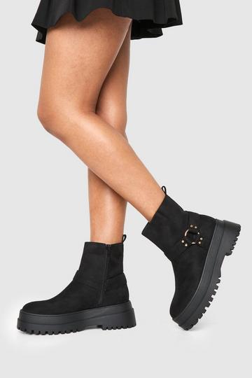 Black Ring Detail Chunky Platform Chelsea Boots